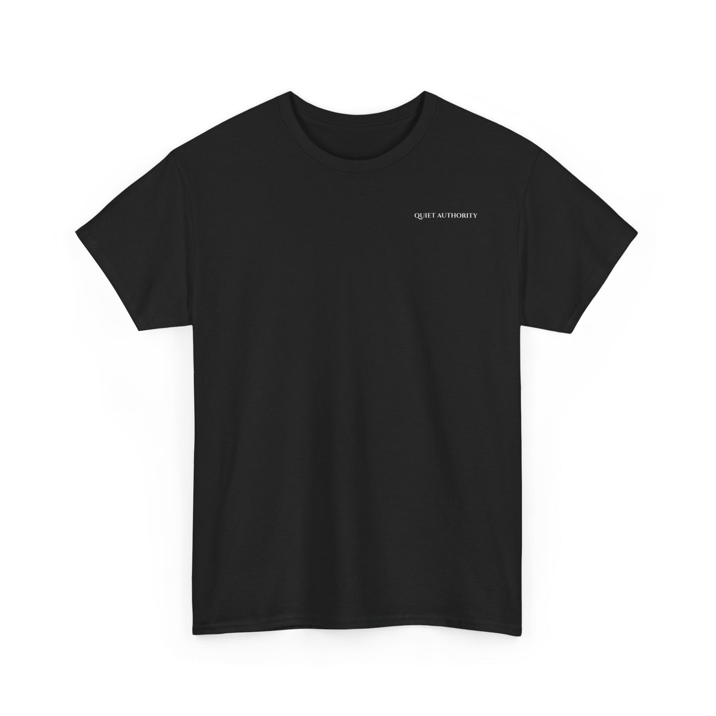 Quiet Authority Minimalist Logo Tee — Black Crewneck T-Shirt